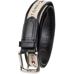 Tommy Hilfiger mens Fabric Inlay Casual Belt With Classic Harness Buckle(Black/Natural)