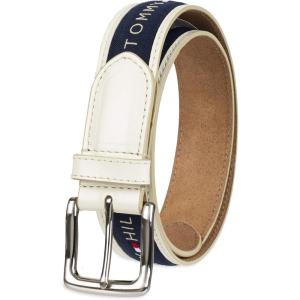 Tommy Hilfiger mens Fabric Inlay Casual Belt With Classic Harness Buckle(Cream/Medium Navy)