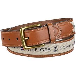Tommy Hilfiger mens Fabric Inlay Casual Belt With Classic Harness Buckle(Khaki)