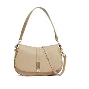 Tommy Hilfiger womens Leather Saddle Shoulder Bag With Removable Crossbody Strap(Beige)