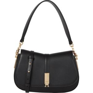Tommy Hilfiger womens Leather Saddle Shoulder Bag With Removable Crossbody Strap(Black)