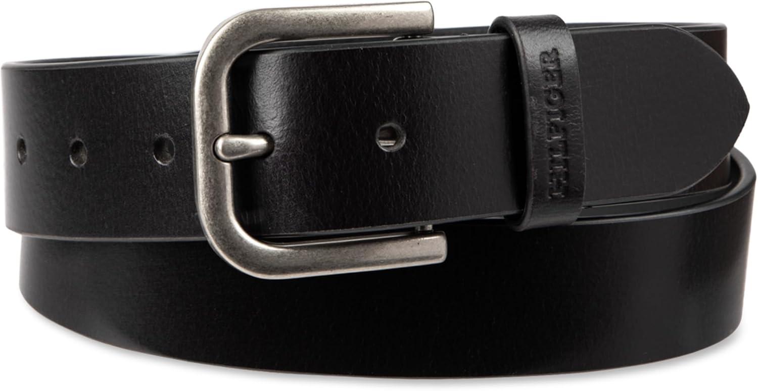 imageTommy Hilfiger Mens Classic Casual Leather Belt for Everyday WearBlack Raw Edge