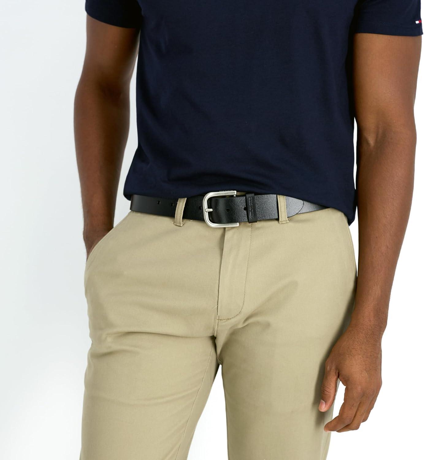 imageTommy Hilfiger Mens Classic Casual Leather Belt for Everyday WearBlack Raw Edge