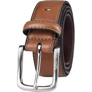 Tommy Hilfiger Men’s Casual Semi-Dress Belt – Versatile for Work or Weekend (Regular and Big & Tall Sizing)(Brown Logo)