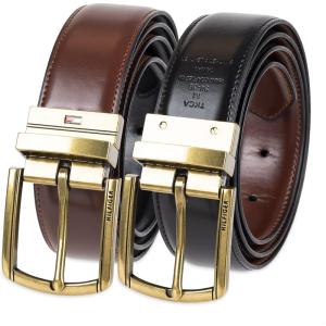 Tommy Hilfiger mens Reversible Belt(Brown/Black Gold)