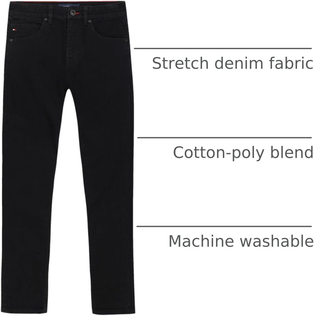 imageTommy Hilfiger Boys 5Pocket Stretch Slim Straight Leg Denim Jean Zipper Fly ampamp Button ClosureBlack