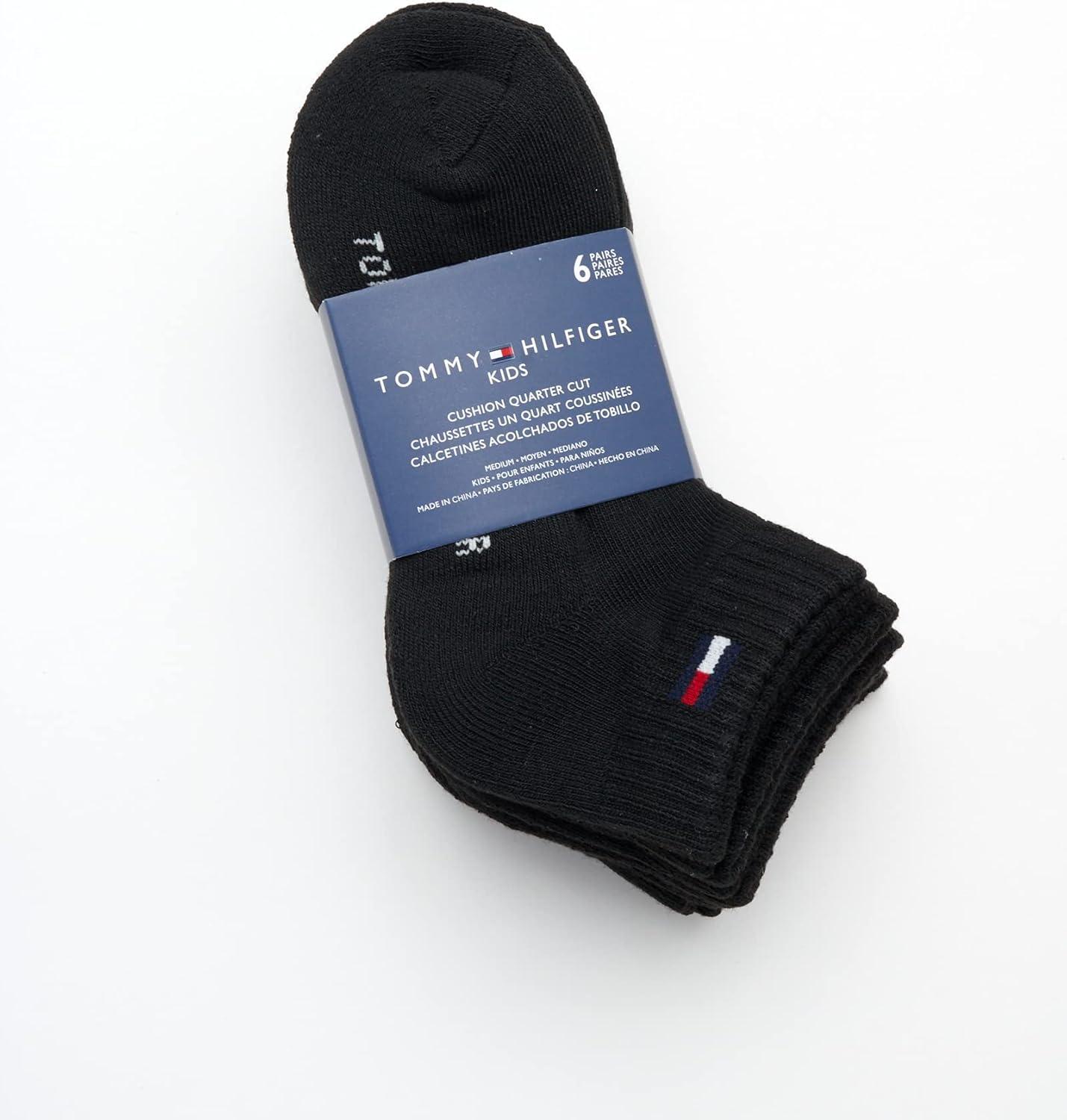 imageTommy Hilfiger Boys Athletic Socks Performance Cushion Quarter Cut Ankle Socks 6 PackBlack