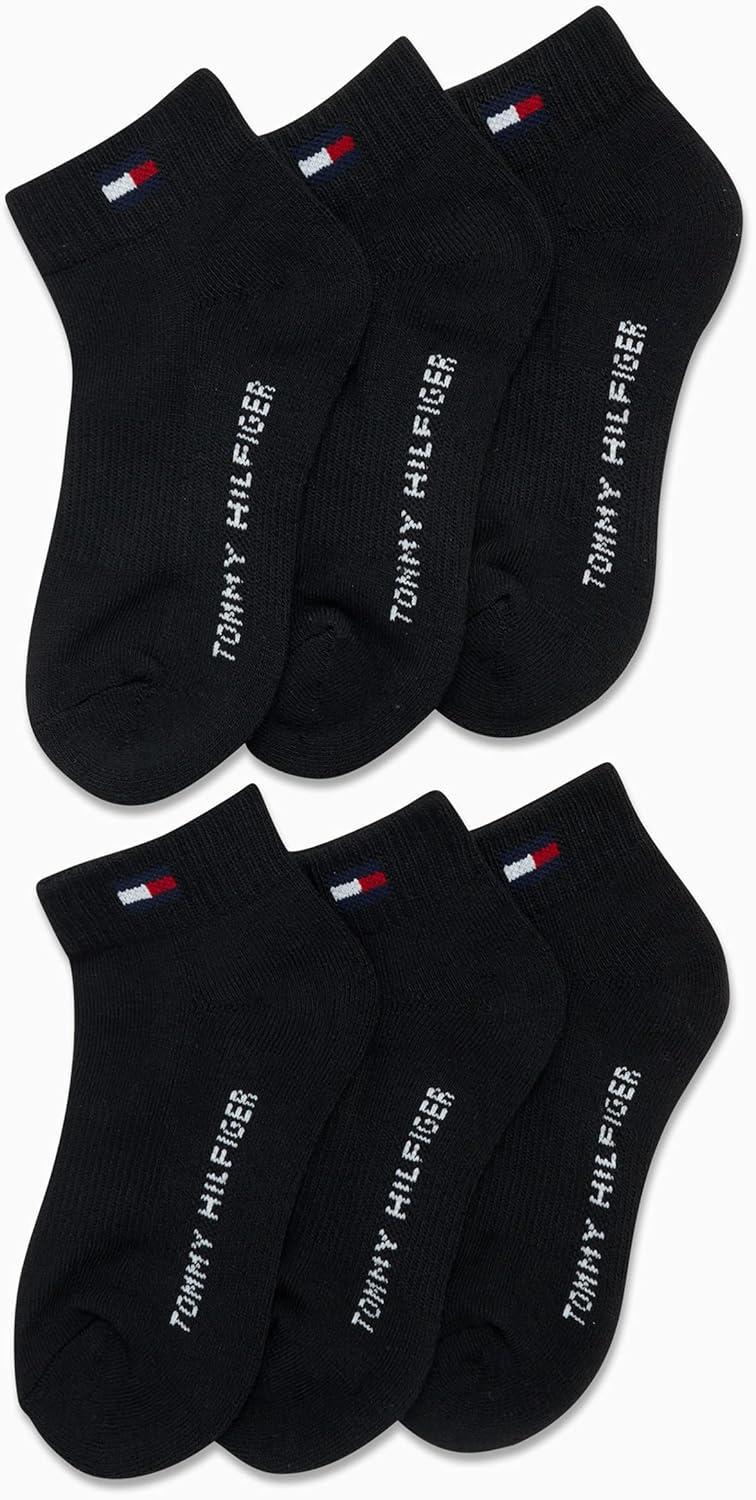 imageTommy Hilfiger Boys Athletic Socks Performance Cushion Quarter Cut Ankle Socks 6 PackBlack