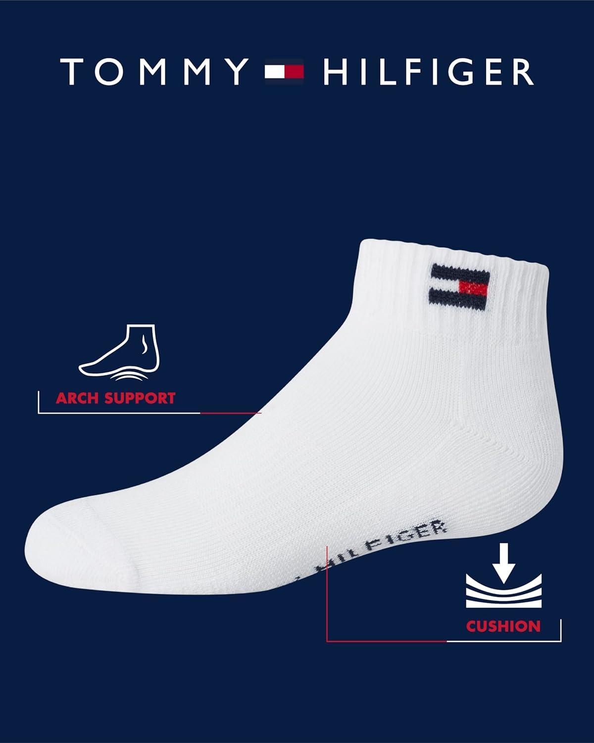 imageTommy Hilfiger Boys Athletic Socks Performance Cushion Quarter Cut Ankle Socks 6 PackBlack