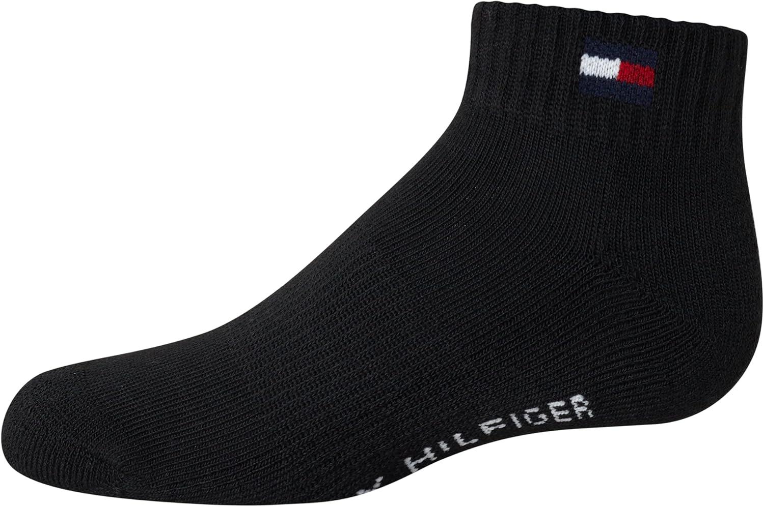 imageTommy Hilfiger Boys Athletic Socks Performance Cushion Quarter Cut Ankle Socks 6 PackBlack