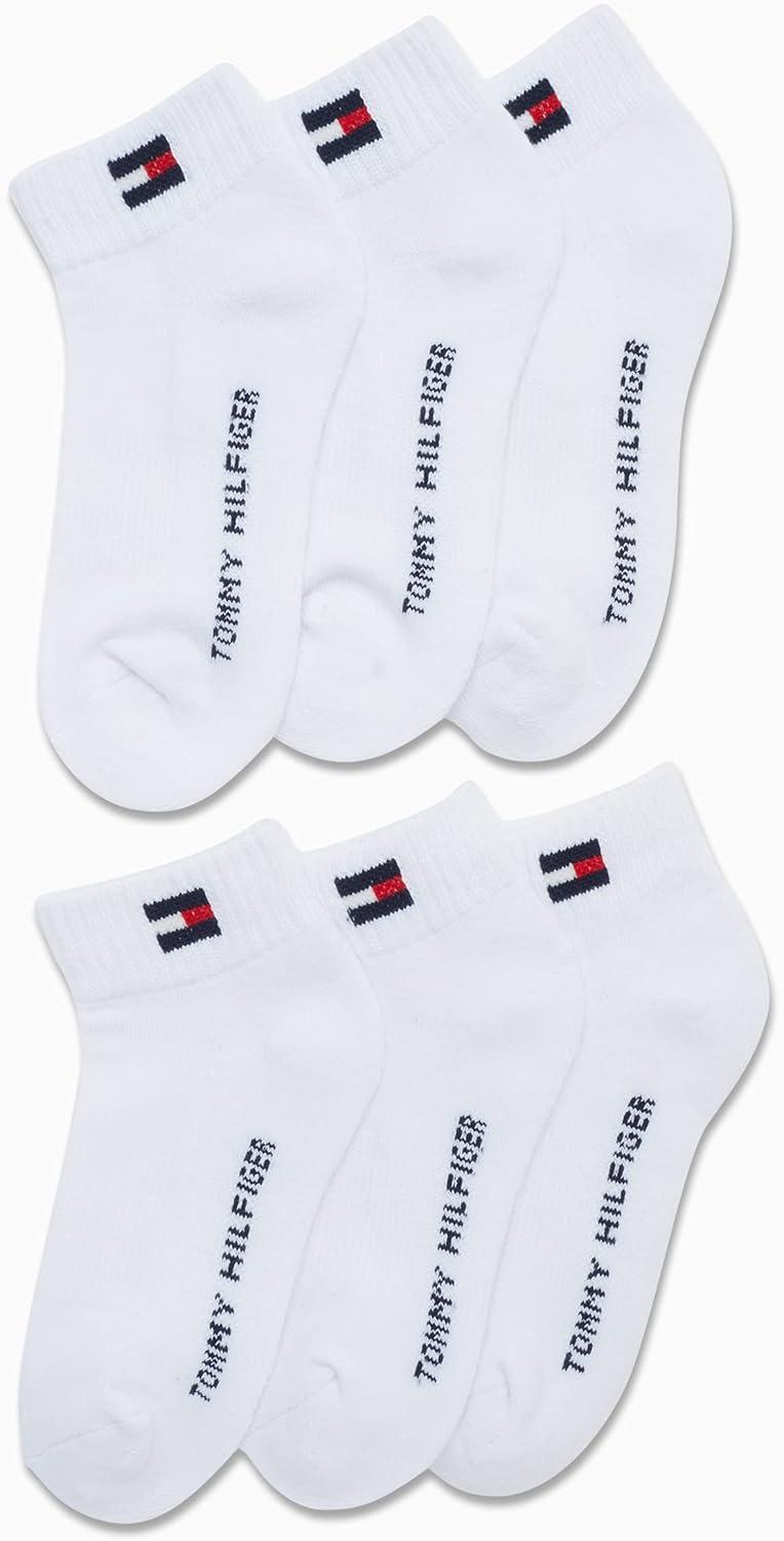 imageTommy Hilfiger Boys Athletic Socks Performance Cushion Quarter Cut Ankle Socks 6 PackWhite