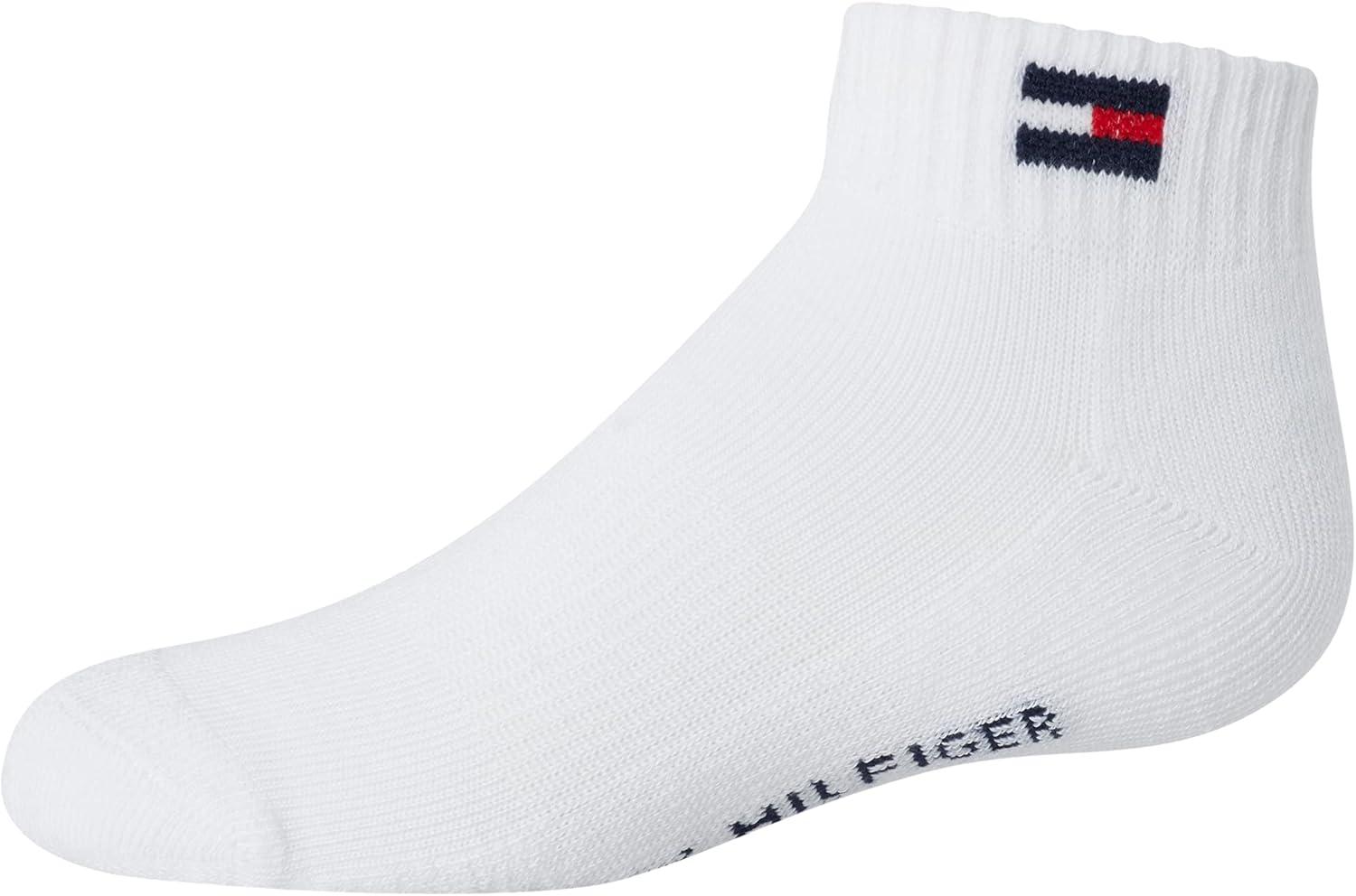 imageTommy Hilfiger Boys Athletic Socks Performance Cushion Quarter Cut Ankle Socks 6 PackWhite