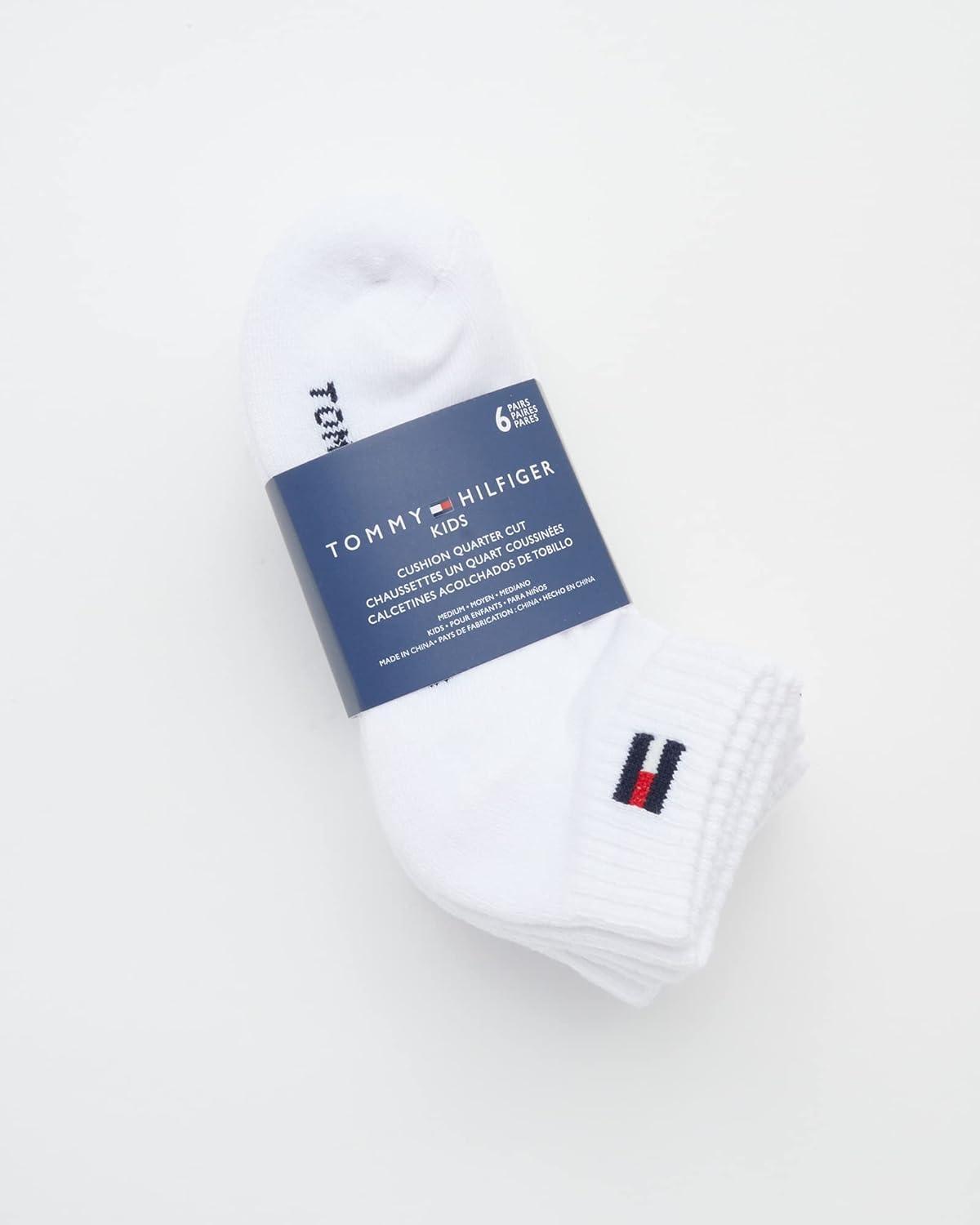 imageTommy Hilfiger Boys Athletic Socks Performance Cushion Quarter Cut Ankle Socks 6 PackWhite