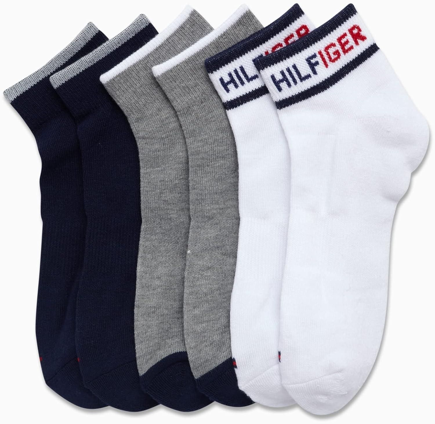 imageTommy Hilfiger Boys Athletic Socks Performance Cushion Quarter Cut Ankle Socks 6 PackWhite Assorted