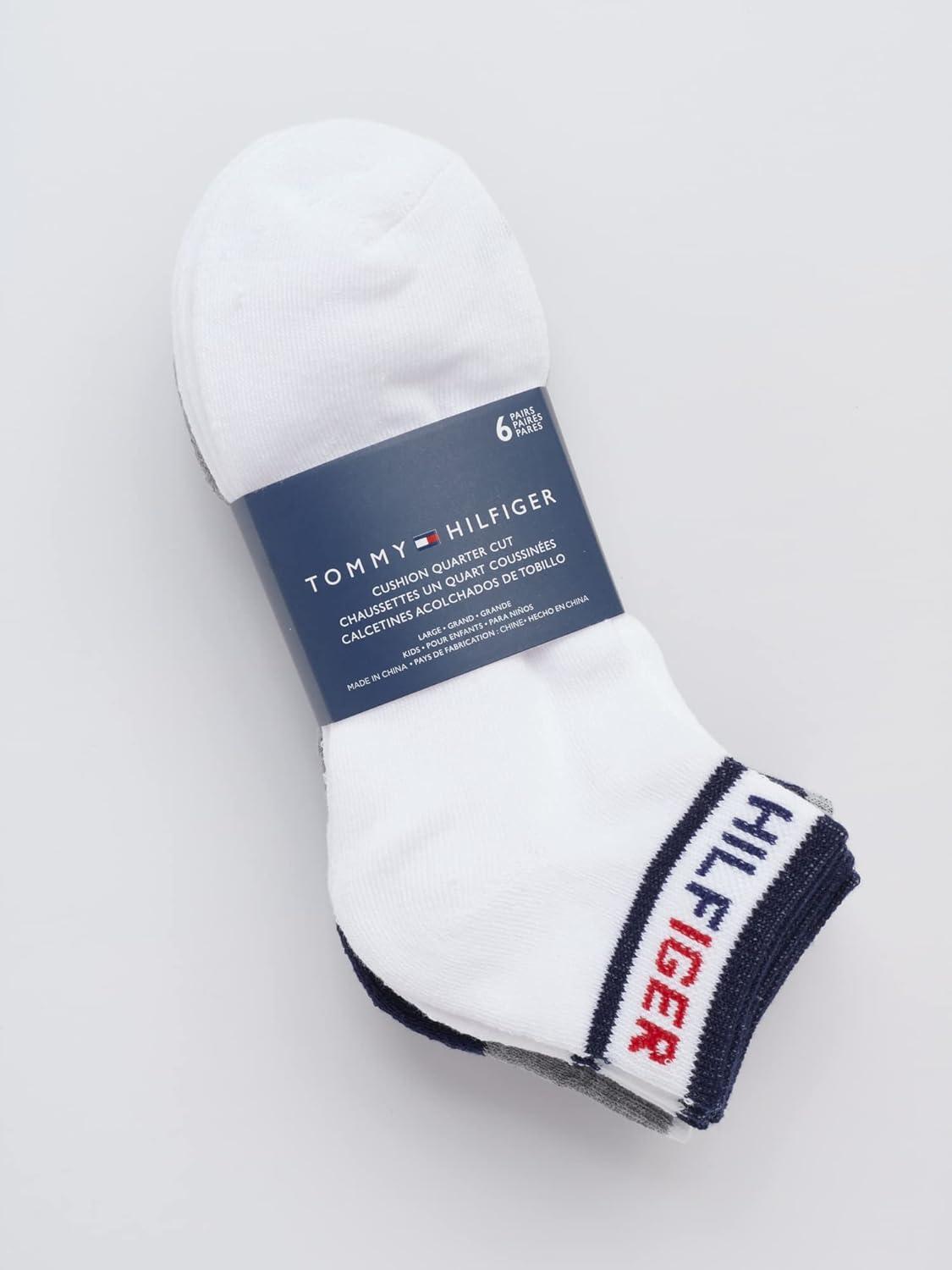 imageTommy Hilfiger Boys Athletic Socks Performance Cushion Quarter Cut Ankle Socks 6 PackWhite Assorted