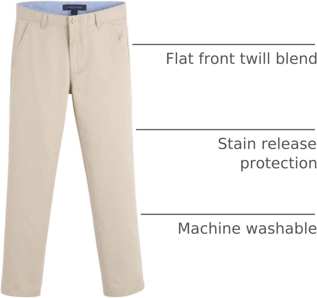 imageTommy Hilfiger Boys Flat Front Twill Blend Dress Pants Kids School UniformsKhaki