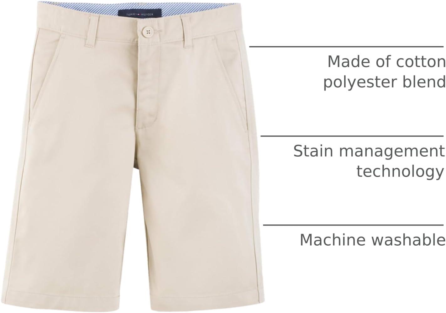 imageTommy Hilfiger Boys Flat Front Twill Blend Shorts Kids School Uniforms ClothesKhaki