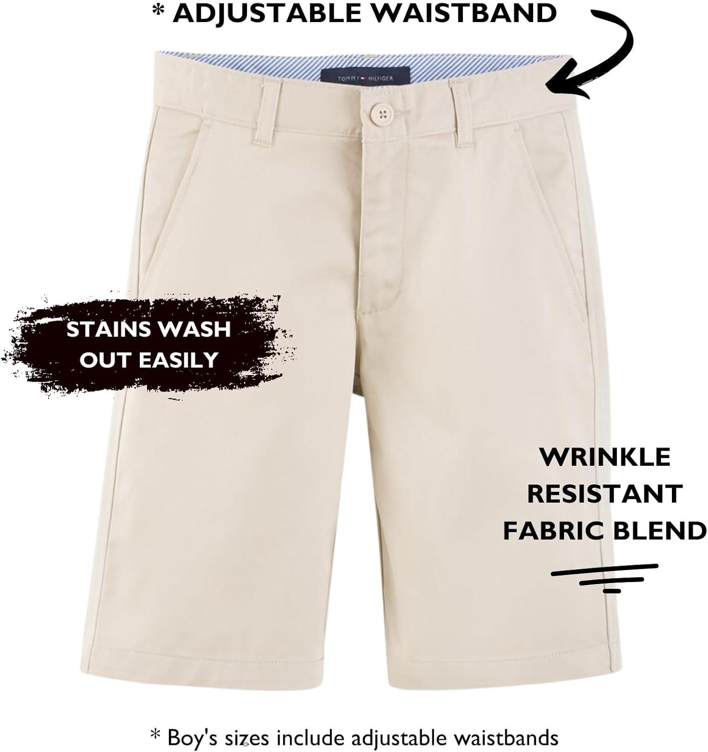 imageTommy Hilfiger Boys Flat Front Twill Blend Shorts Kids School Uniforms ClothesKhaki