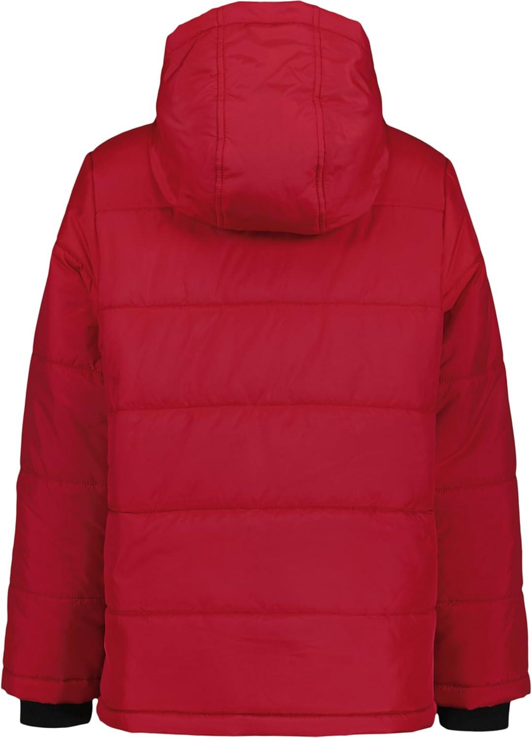 imageTommy Hilfiger Boys Heavyweight Hooded Polar Fleece Lined Puffer JacketSleeve Logo Scooter Red