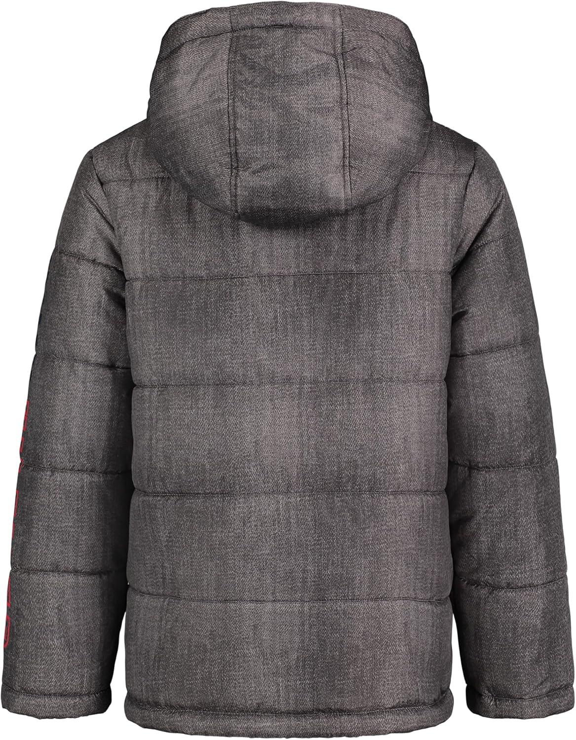 imageTommy Hilfiger Boys Heavyweight Hooded Polar Fleece Lined Puffer JacketSteel Grey Sleeve Logo