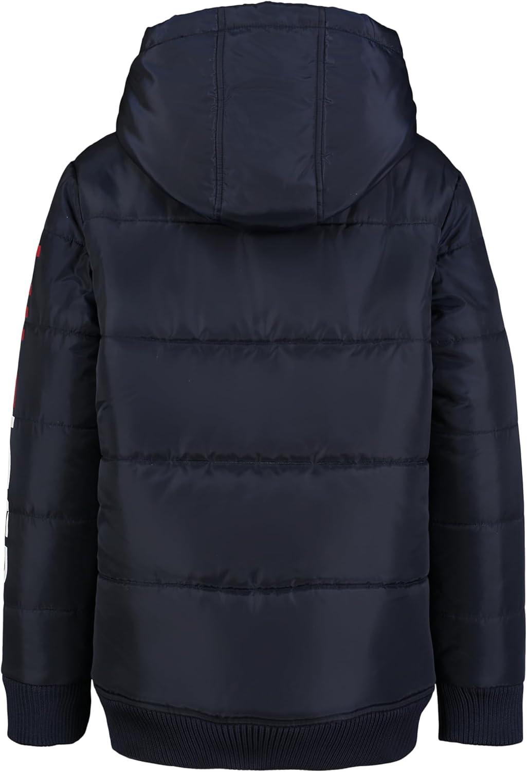 imageTommy Hilfiger Boys Heavyweight Hooded Polar Fleece Lined Puffer JacketTh Sleeve Navy Blazer