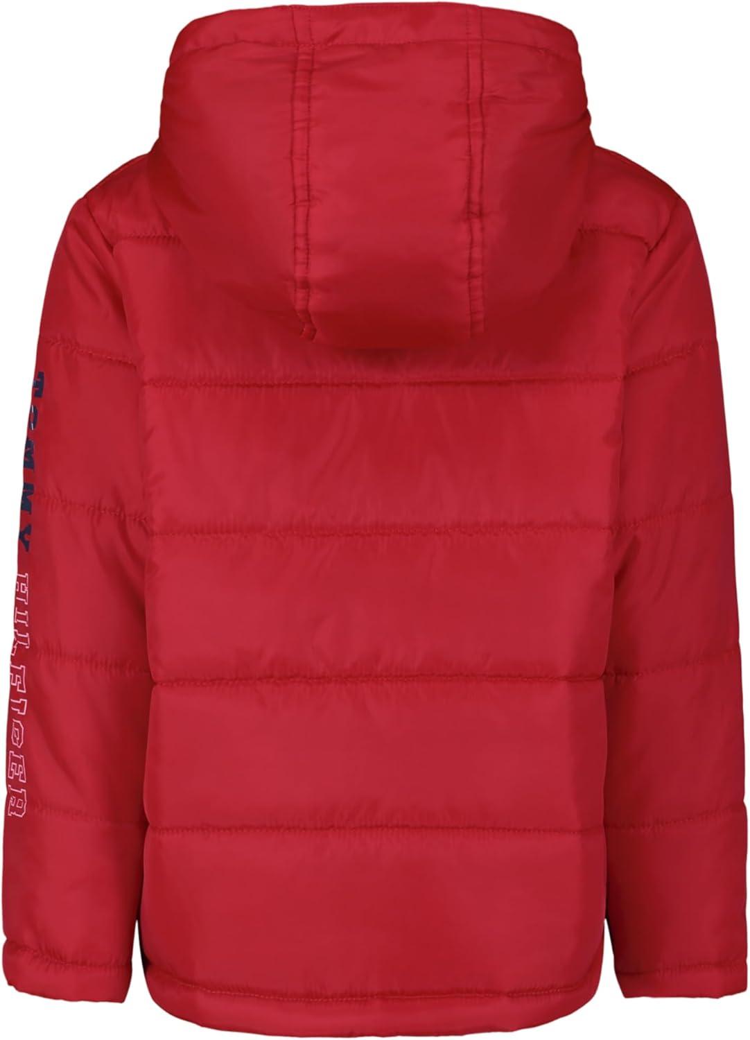 imageTommy Hilfiger Boys Heavyweight Hooded Polar Fleece Lined Puffer JacketTh Sleeve Scooter Red
