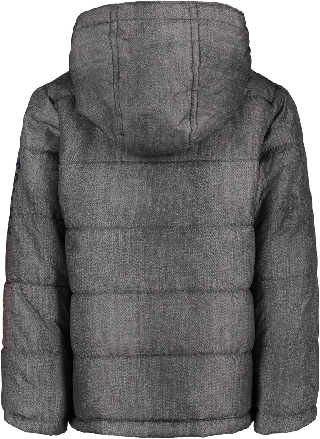 imageTommy Hilfiger Boys Heavyweight Hooded Polar Fleece Lined Puffer JacketTh Sleeve Steel Grey