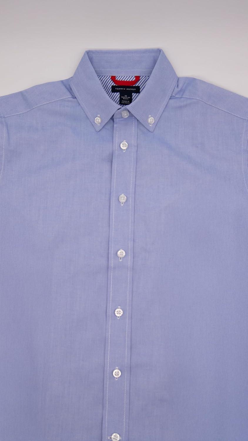 imageTommy Hilfiger Boys Long Sleeve Dress Shirt Collared ButtonDown with Cuff Sleeves GinghamBlue