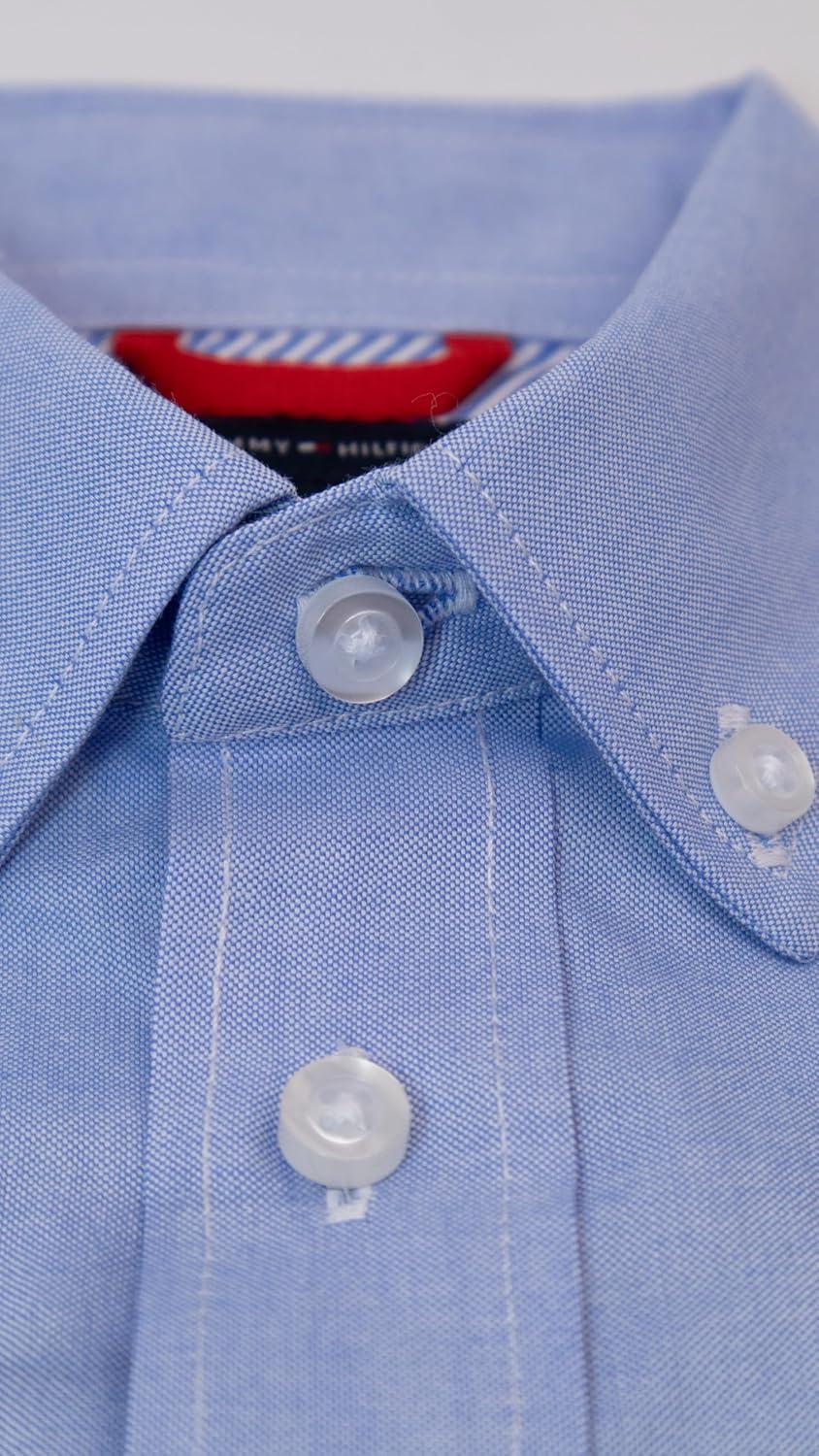 imageTommy Hilfiger Boys Long Sleeve Dress Shirt Collared ButtonDown with Cuff Sleeves GinghamBlue