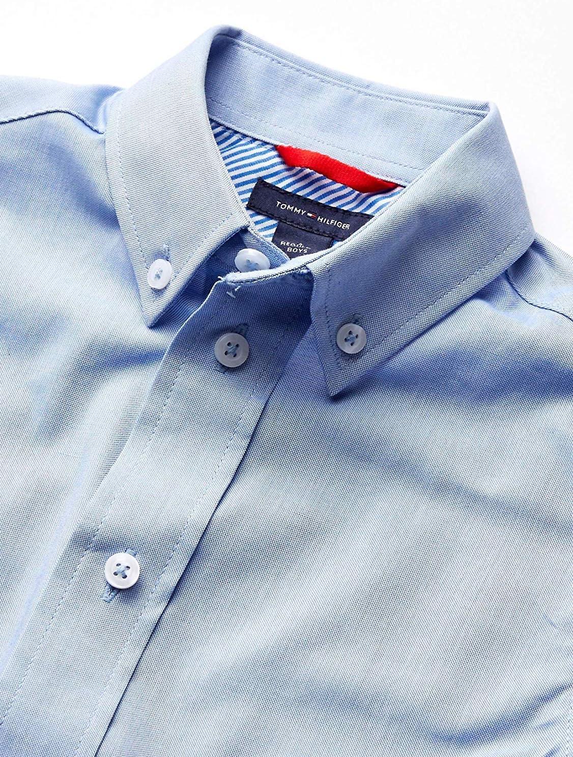 imageTommy Hilfiger Boys Long Sleeve Dress Shirt Collared ButtonDown with Cuff Sleeves GinghamBlue
