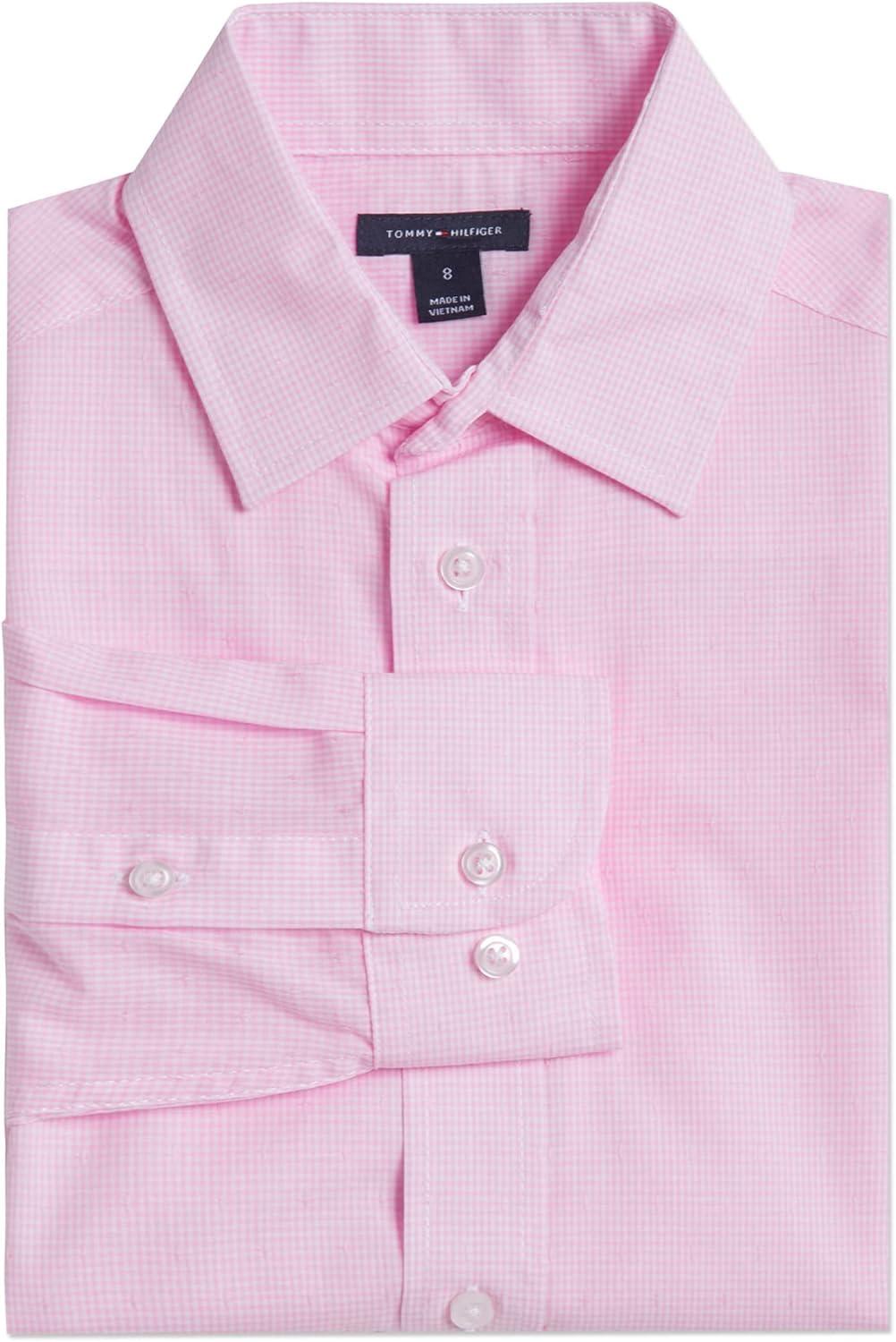imageTommy Hilfiger Boys Long Sleeve Dress Shirt Collared ButtonDown with Cuff Sleeves GinghamLight Pink