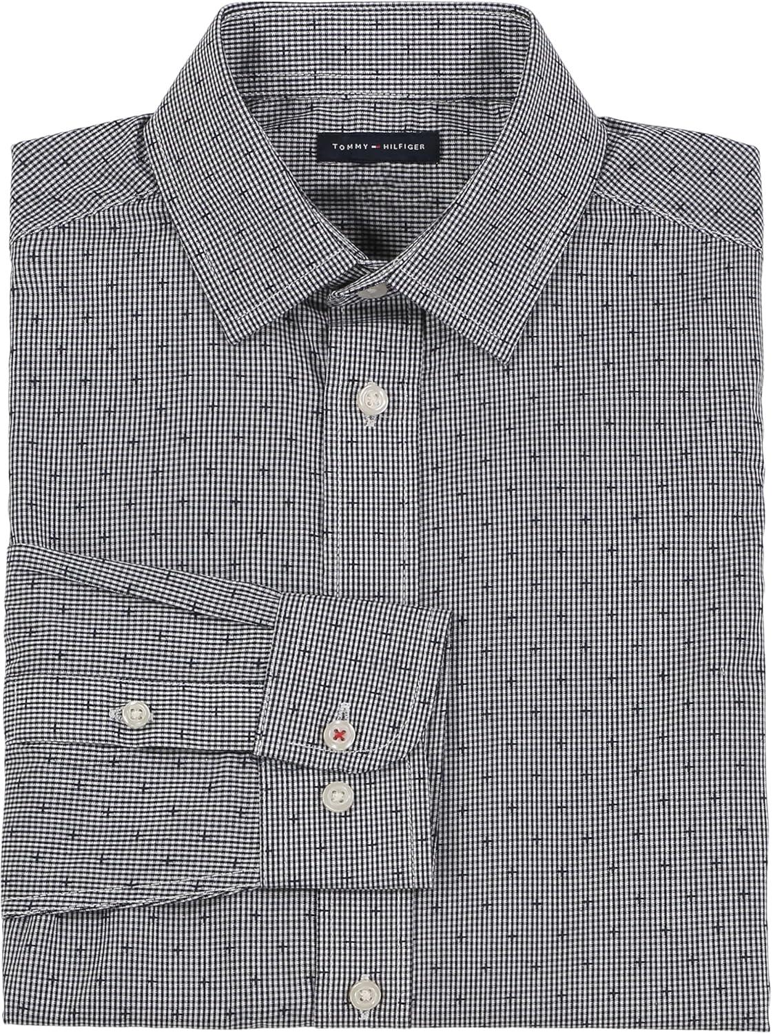 imageTommy Hilfiger Boys Long Sleeve Dress Shirt Collared ButtonDown with Cuff Sleeves GinghamNavy