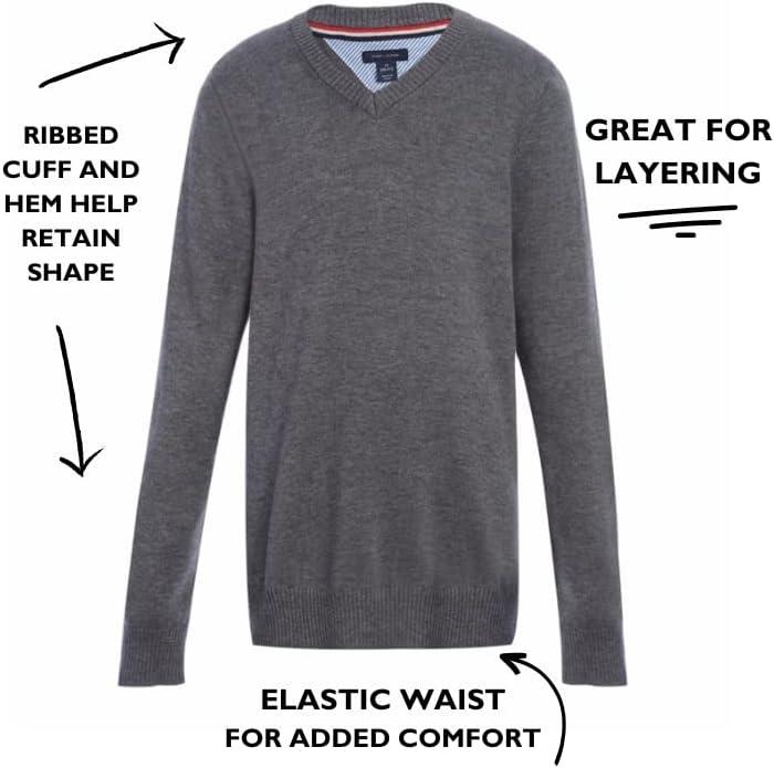 imageTommy Hilfiger Boys Long Sleeve Ribbed VNeck Pullover Sweater School UniformsHunter