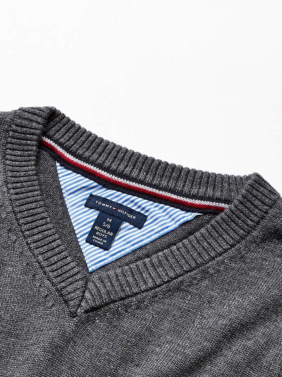 imageTommy Hilfiger Boys Long Sleeve Ribbed VNeck Pullover Sweater School UniformsMedium Grey Heather