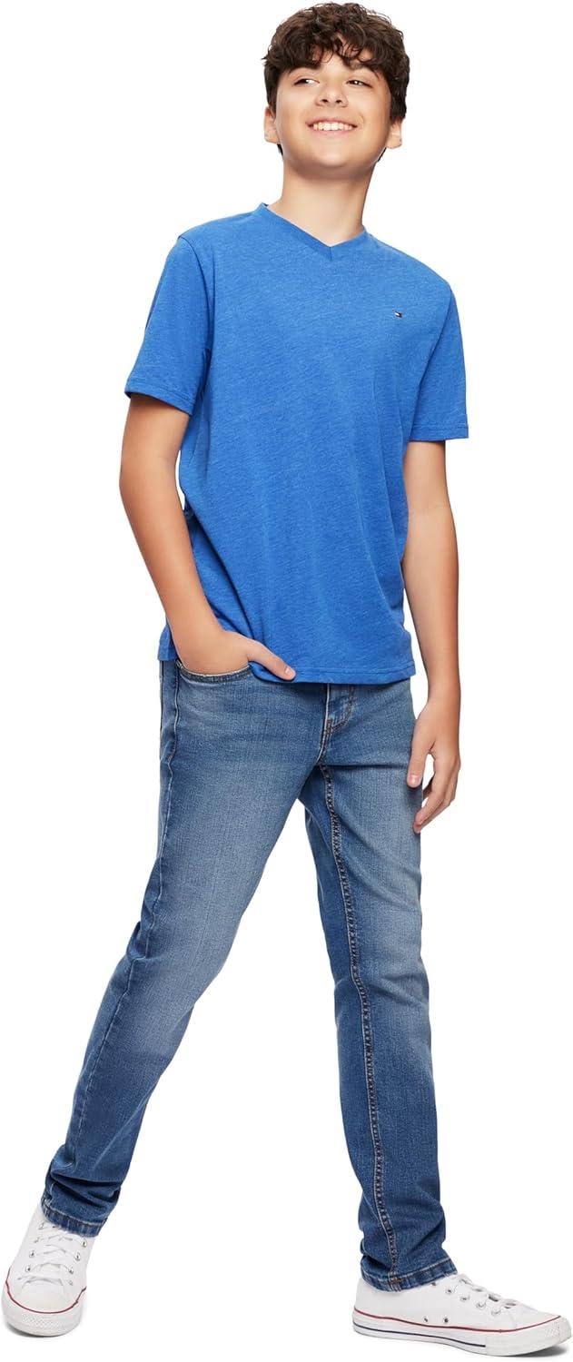 imageTommy Hilfiger Boys Short Sleeve Flag Solid VNeck TShirtBlue Jean