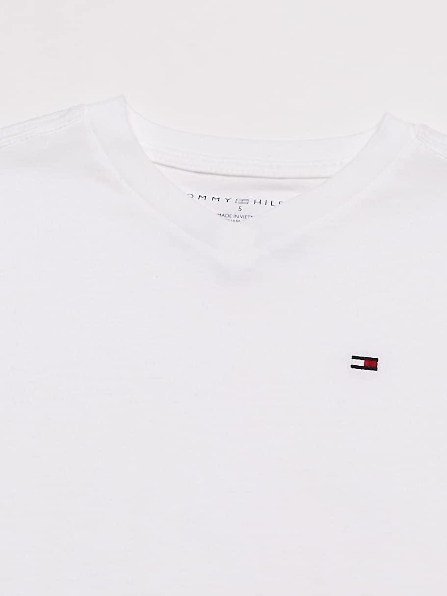 imageTommy Hilfiger Boys Short Sleeve Flag Solid VNeck TShirtClassic Bright White