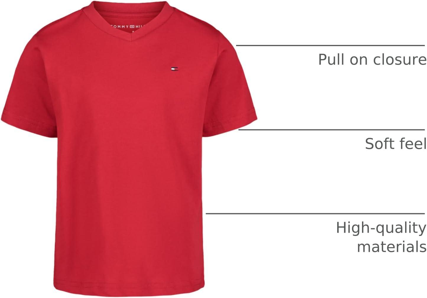 imageTommy Hilfiger Boys Short Sleeve Flag Solid VNeck TShirtClassic Scarlet Sage