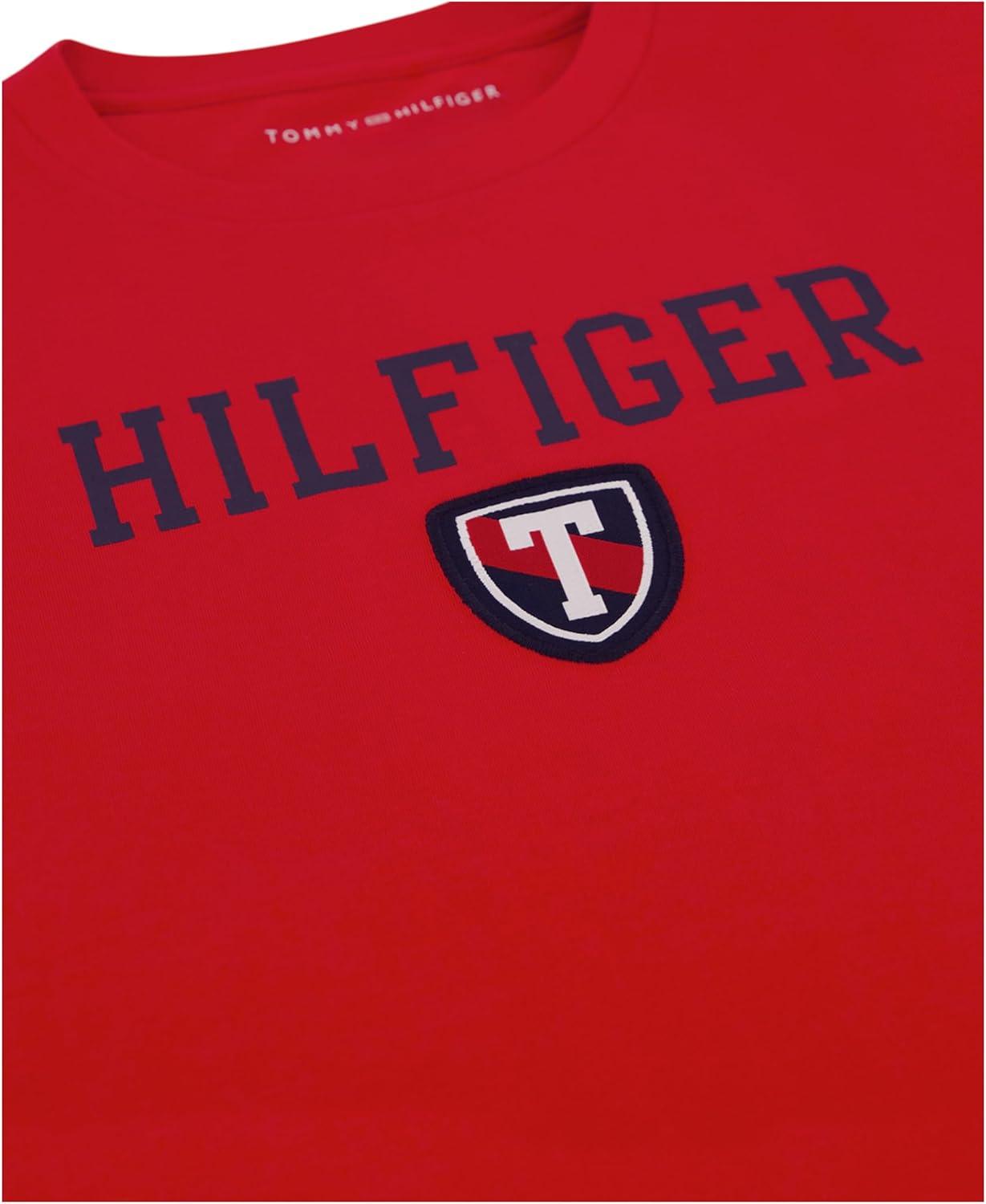 imageTommy Hilfiger Boys Short Sleeve Graphic Crew Neck TShirt Soft Comfortable Relaxed FitFreshman Tommy Red