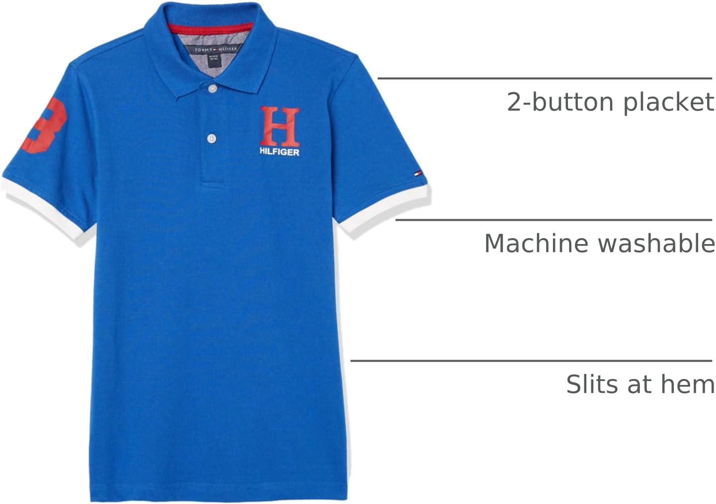 imageTommy Hilfiger Boys Short Sleeve Pique Matt Polo Button ShirtClassic Blue Iolite