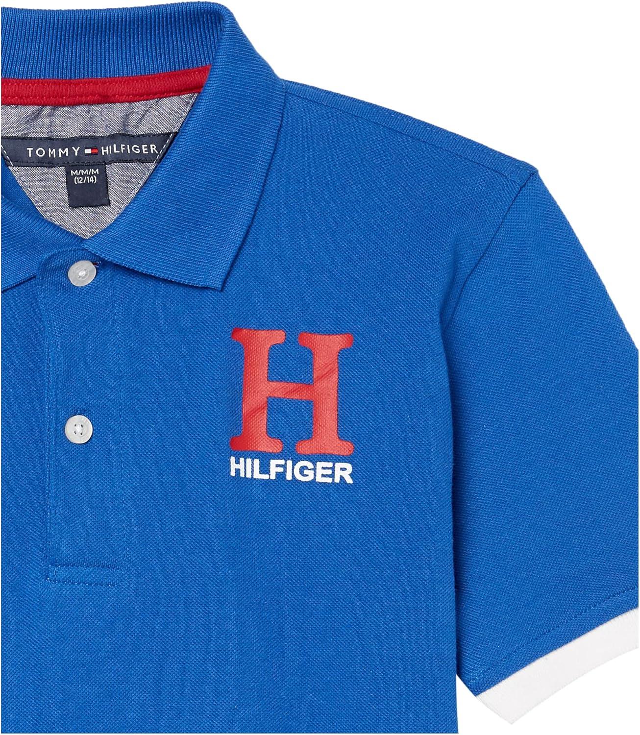 imageTommy Hilfiger Boys Short Sleeve Pique Matt Polo Button ShirtClassic Blue Iolite