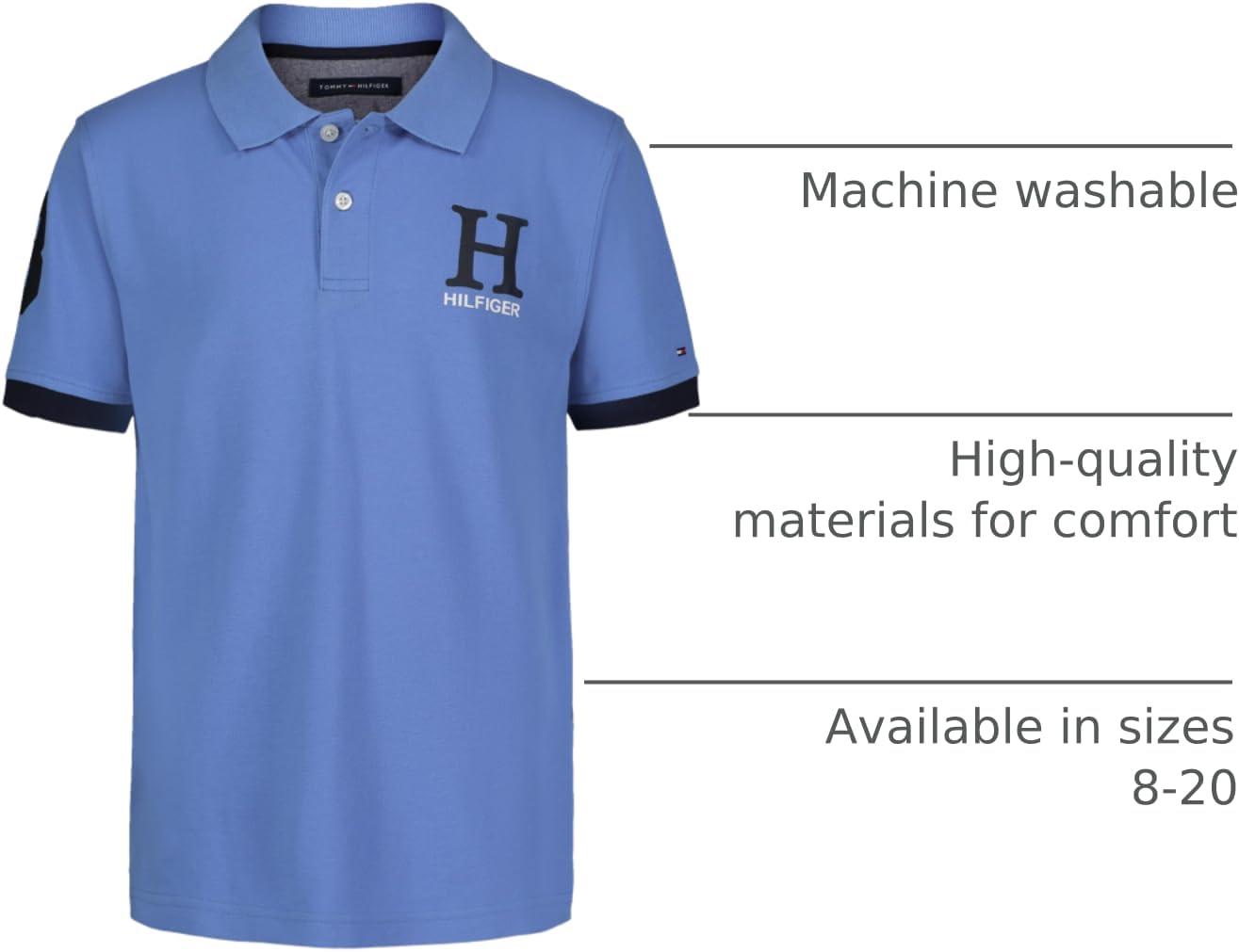 imageTommy Hilfiger Boys Short Sleeve Pique Matt Polo Button ShirtSpring Blue