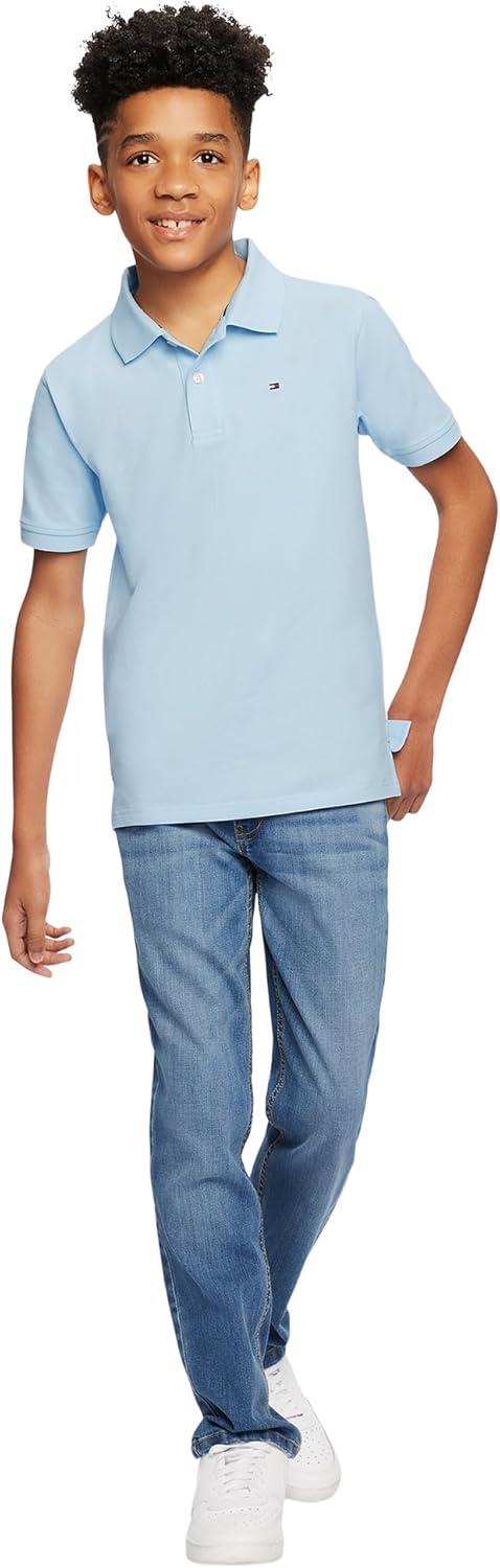 imageTommy Hilfiger Boys Short Sleeve Premium Pique Polo Shirt Button Closure Soft ampamp ComfortableCapri Blue Stretch