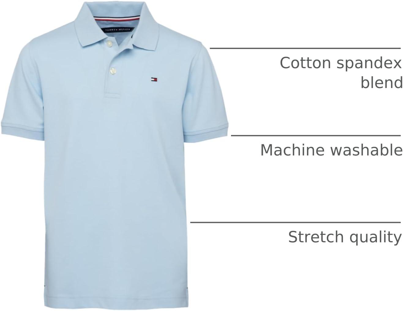 imageTommy Hilfiger Boys Short Sleeve Premium Pique Polo Shirt Button Closure Soft ampamp ComfortableCapri Blue Stretch