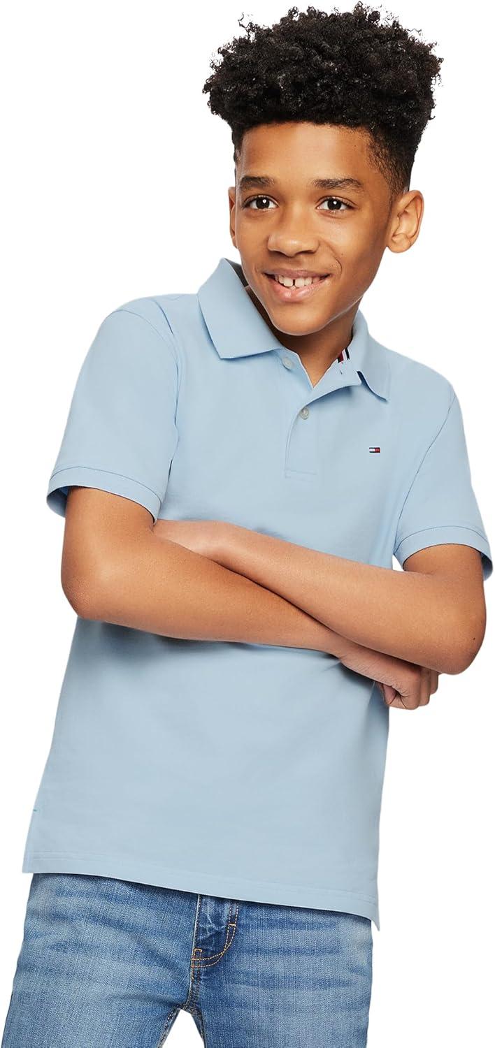 imageTommy Hilfiger Boys Short Sleeve Premium Pique Polo Shirt Button Closure Soft ampamp ComfortableCapri Blue Stretch