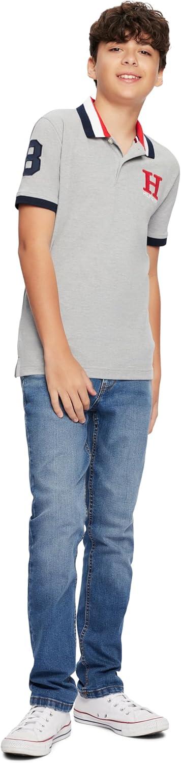imageTommy Hilfiger Boys Short Sleeve Premium Pique Polo Shirt Button Closure Soft ampamp ComfortableGrey Heather