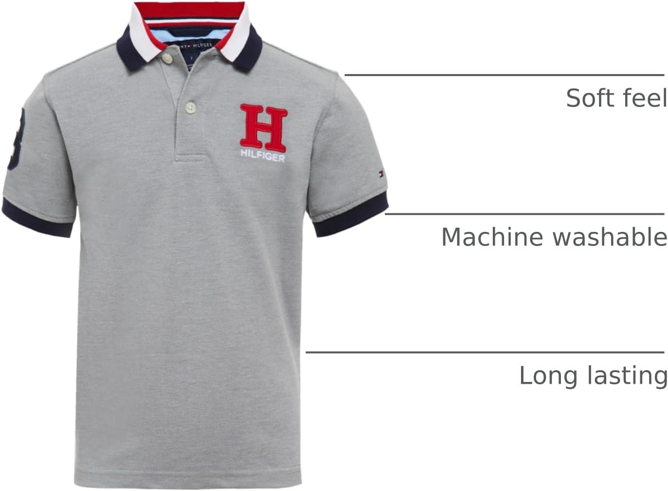 imageTommy Hilfiger Boys Short Sleeve Premium Pique Polo Shirt Button Closure Soft ampamp ComfortableGrey Heather