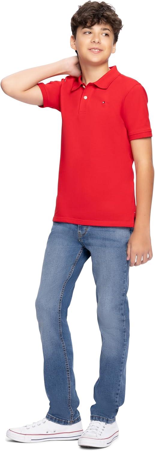 imageTommy Hilfiger Boys Short Sleeve Premium Pique Polo Shirt Button Closure Soft ampamp ComfortableIvy Stretch Regal Red