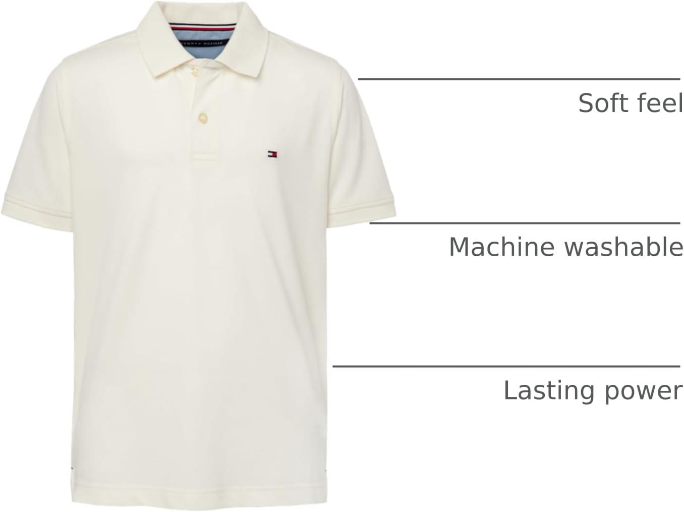 imageTommy Hilfiger Boys Short Sleeve Premium Pique Polo Shirt Button Closure Soft ampamp ComfortableIvy Stretch White