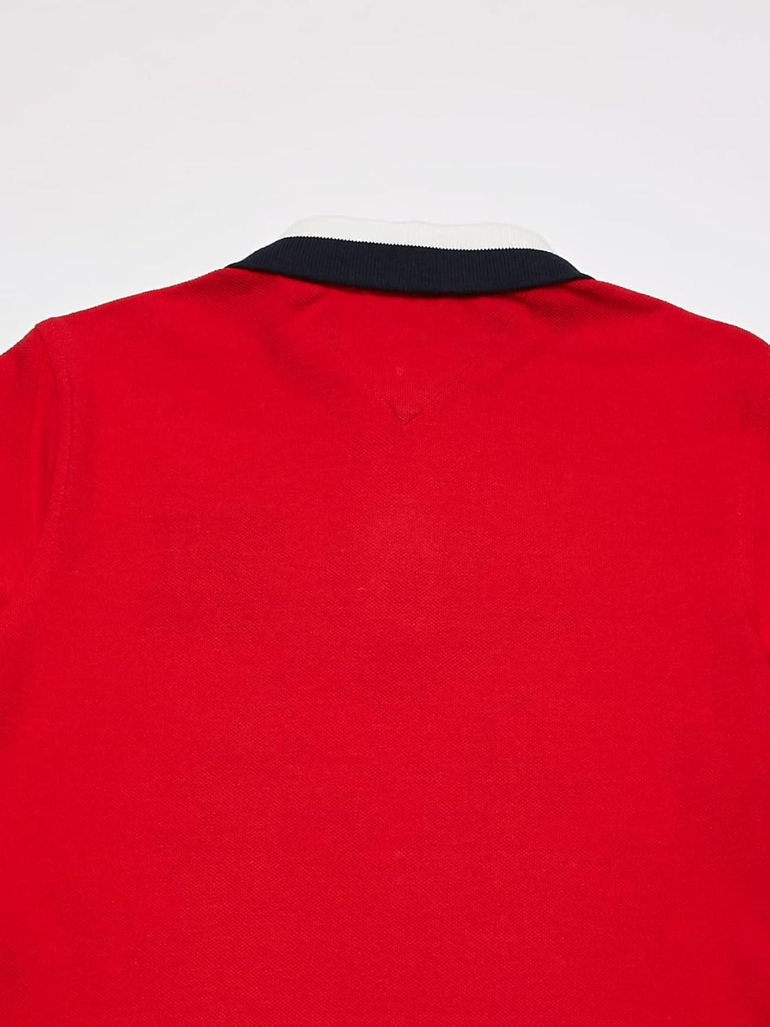 imageTommy Hilfiger Boys Short Sleeve Premium Pique Polo Shirt Button Closure Soft ampamp ComfortableMatt Tricollar Regal Red