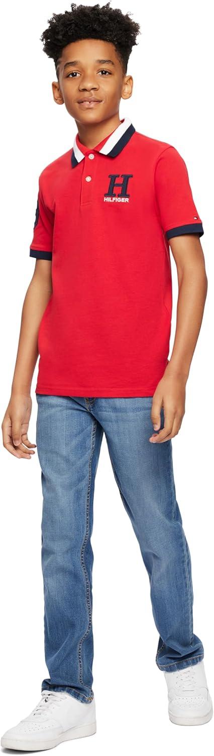 imageTommy Hilfiger Boys Short Sleeve Premium Pique Polo Shirt Button Closure Soft ampamp ComfortableMatt Tricollar Regal Red